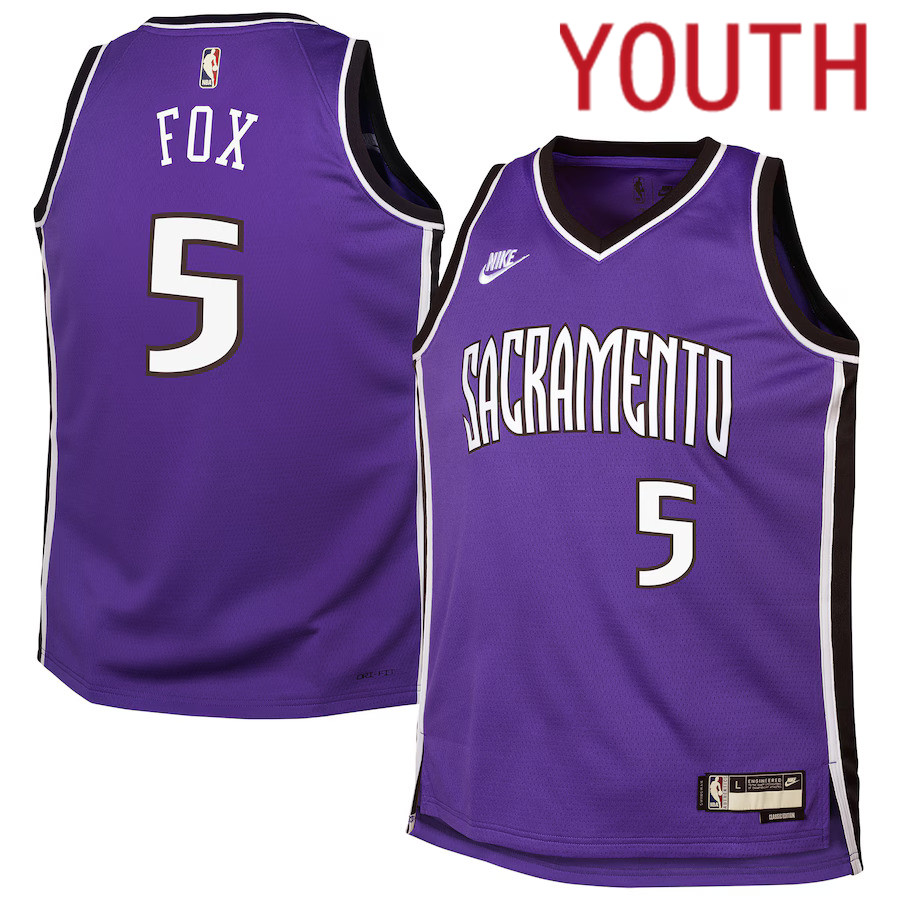 Youth Sacramento Kings #5 De Aaron Fox Nike Purple 2024-25 Swingman NBA Jersey->sacramento kings->NBA Jersey